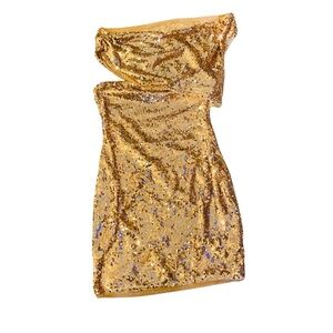 SUPERDOWN REVOLVE Gold Sequin One Shoulder Cut Out Dress